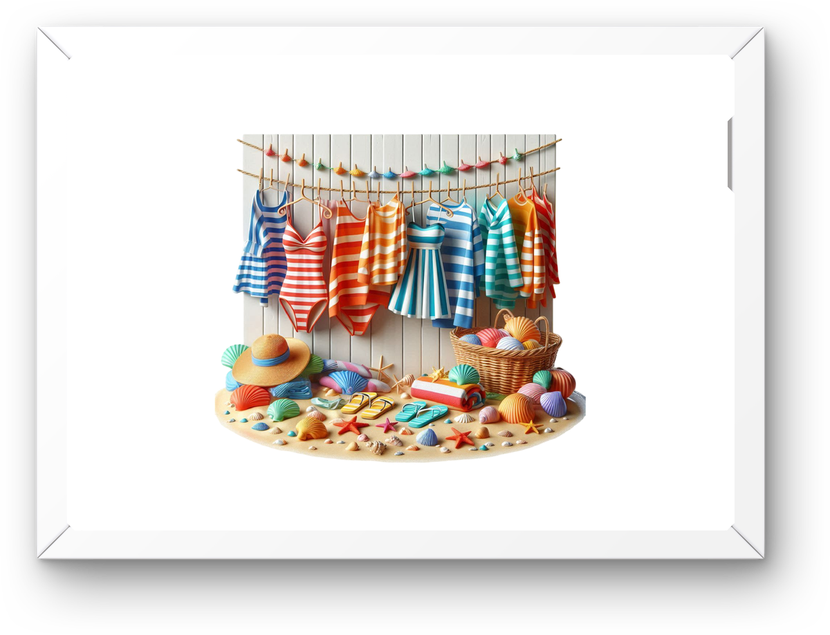 Summer Beach Swimwear Display Wall Art | Colorful Seaside Vacation Print | Beach Home Gift