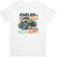 Thumbnail for Fueled By Faith Monster Truck T-Shirt | Christian Retro With God All Things Are Possible Graphic Tee | Faith Gift