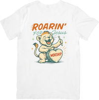 Thumbnail for Roarin For Jesus Worship Lion T-Shirt | Christian Cute Kids Graphic Tee | Church Gift