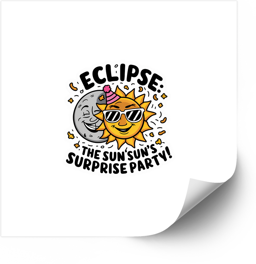 Eclipse The Sun's Surprise Party Sticker | Funny Retro Solar Eclipse Vinyl Decal