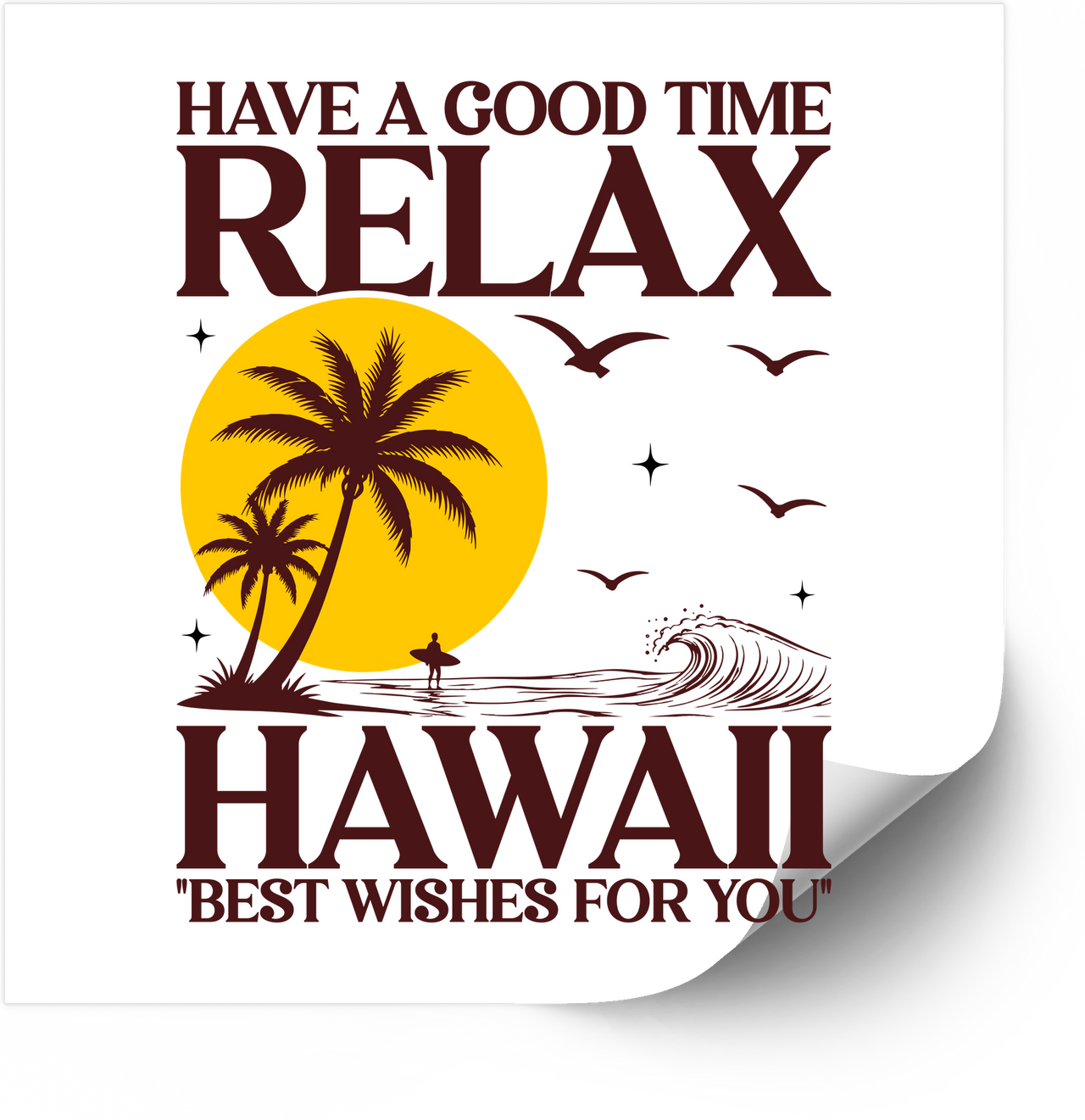Relax Hawaii Sticker | Vintage Palm Tree Sunset Vinyl Decal | Beach Surf Gift