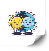 Thumbnail for Sun And Moon Best Friends Hug Sticker | Kawaii Cute Celestial Vinyl Decal