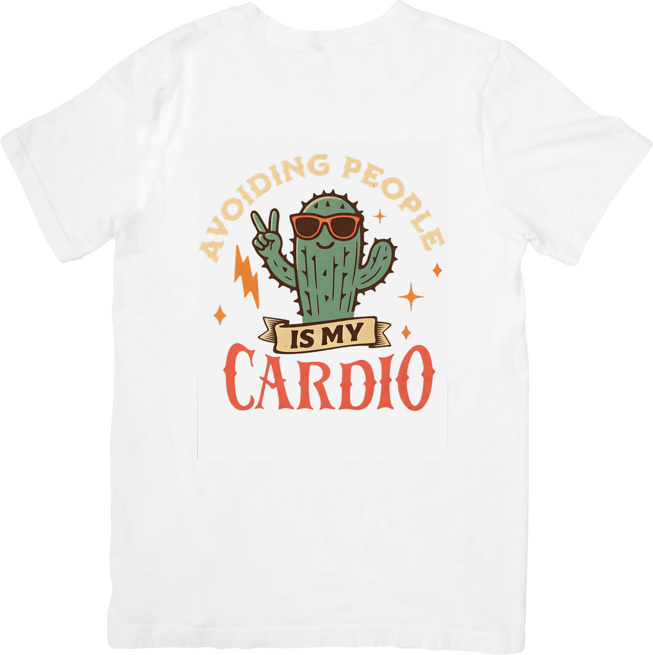 Avoiding People Is My Cardio Cactus T-Shirt | Funny Retro Introvert Graphic Tee | Sarcasm Lover Gift