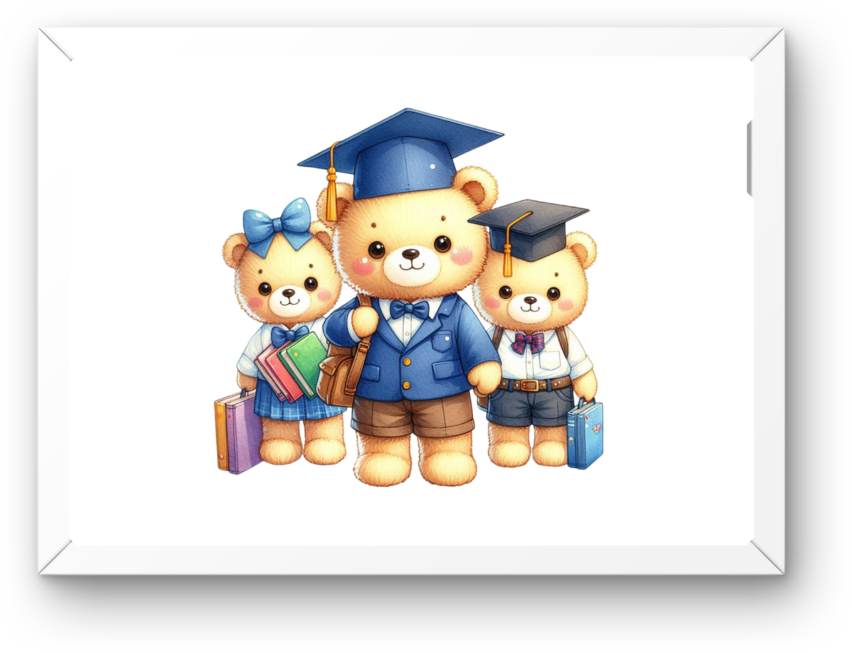Graduation Teddy Bear Family Wall Art | Cute Cartoon Grad Cap Print | Graduation Gift