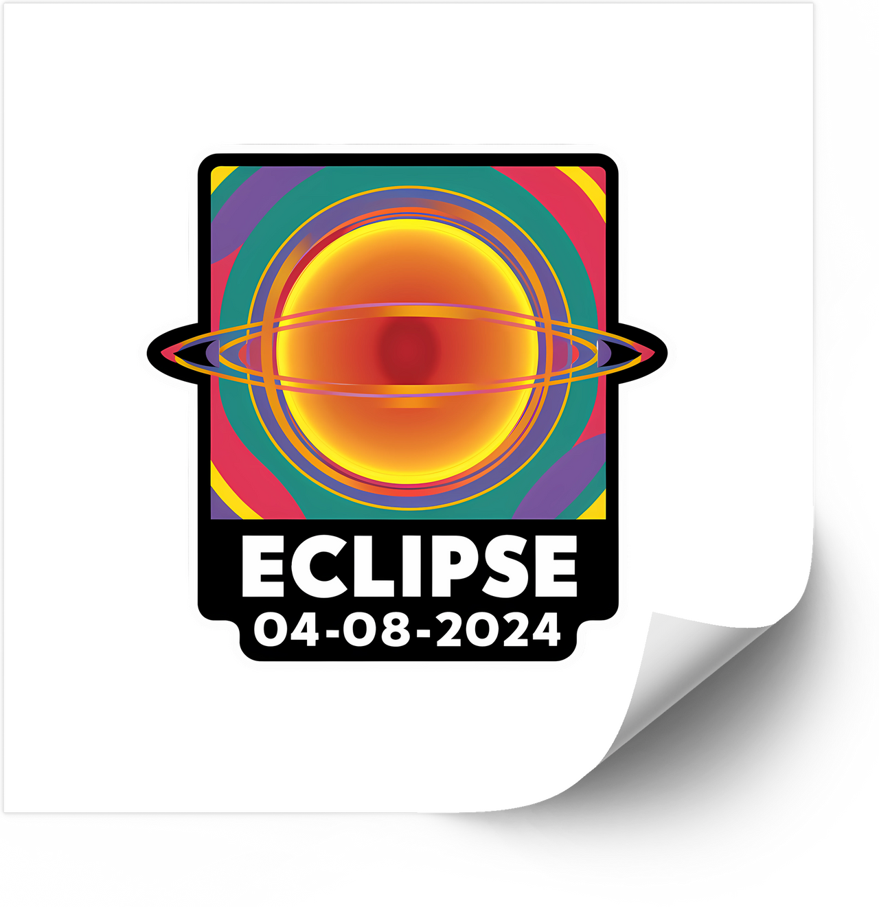 Solar Eclipse 04-08-2024 Retro Badge Sticker | Colorful Celestial Event Vinyl Decal