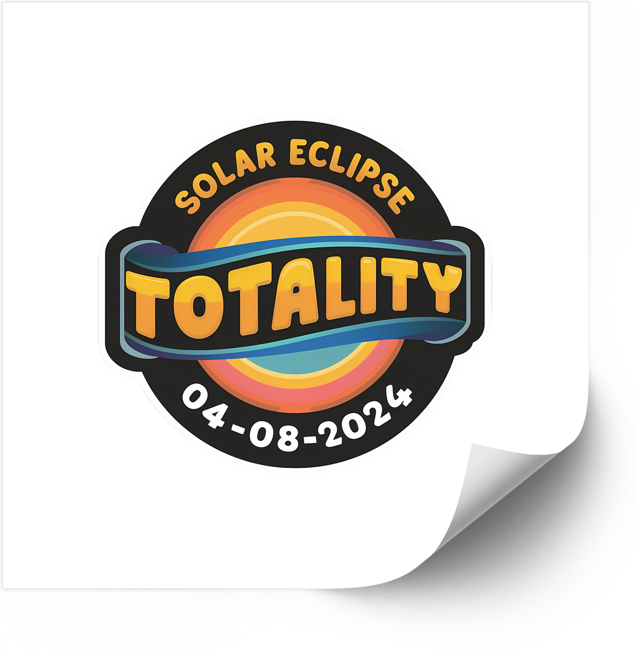 Solar Eclipse Totality 04-08-2024 Badge Sticker | Retro Colorful Celestial Event Vinyl Decal