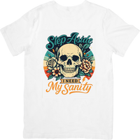 Thumbnail for Step Aside I Need My Sanity Skull Floral T-Shirt | Retro Vintage Funny Graphic Tee | Humor Gift