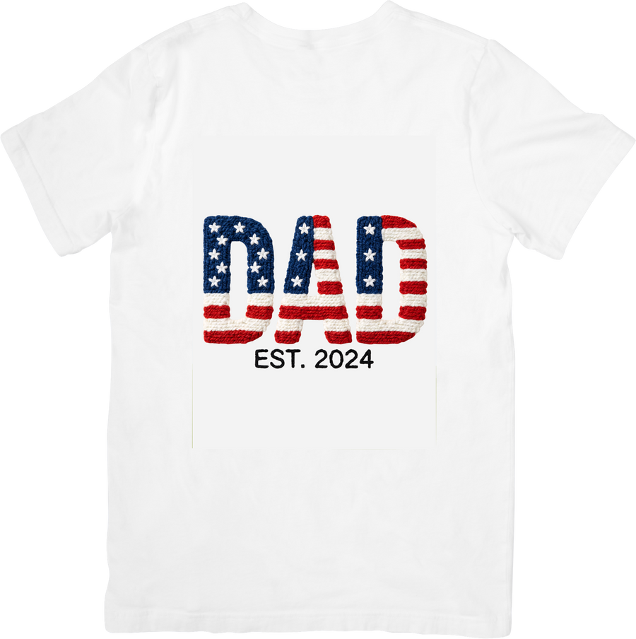 Dad Est 2024 American Flag T-Shirt | Patriotic New Dad Graphic Tee | Father Gift