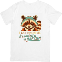 Thumbnail for I Act Innocent It Is Part Of The Plan Raccoon T-Shirt | Funny Retro Animal Graphic Tee