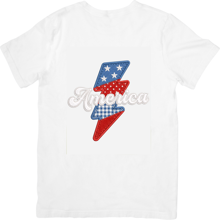 America Lightning Bolt Flag T-Shirt | Patriotic Fourth of July Graphic Tee