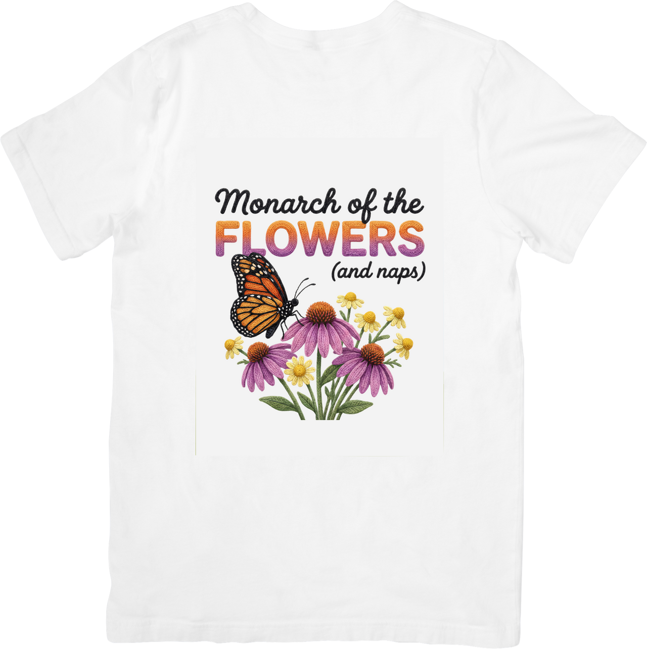 Monarch Of The Flowers And Naps Butterfly T-Shirt | Floral Boho Nature Graphic Tee | Plant Lover Gift