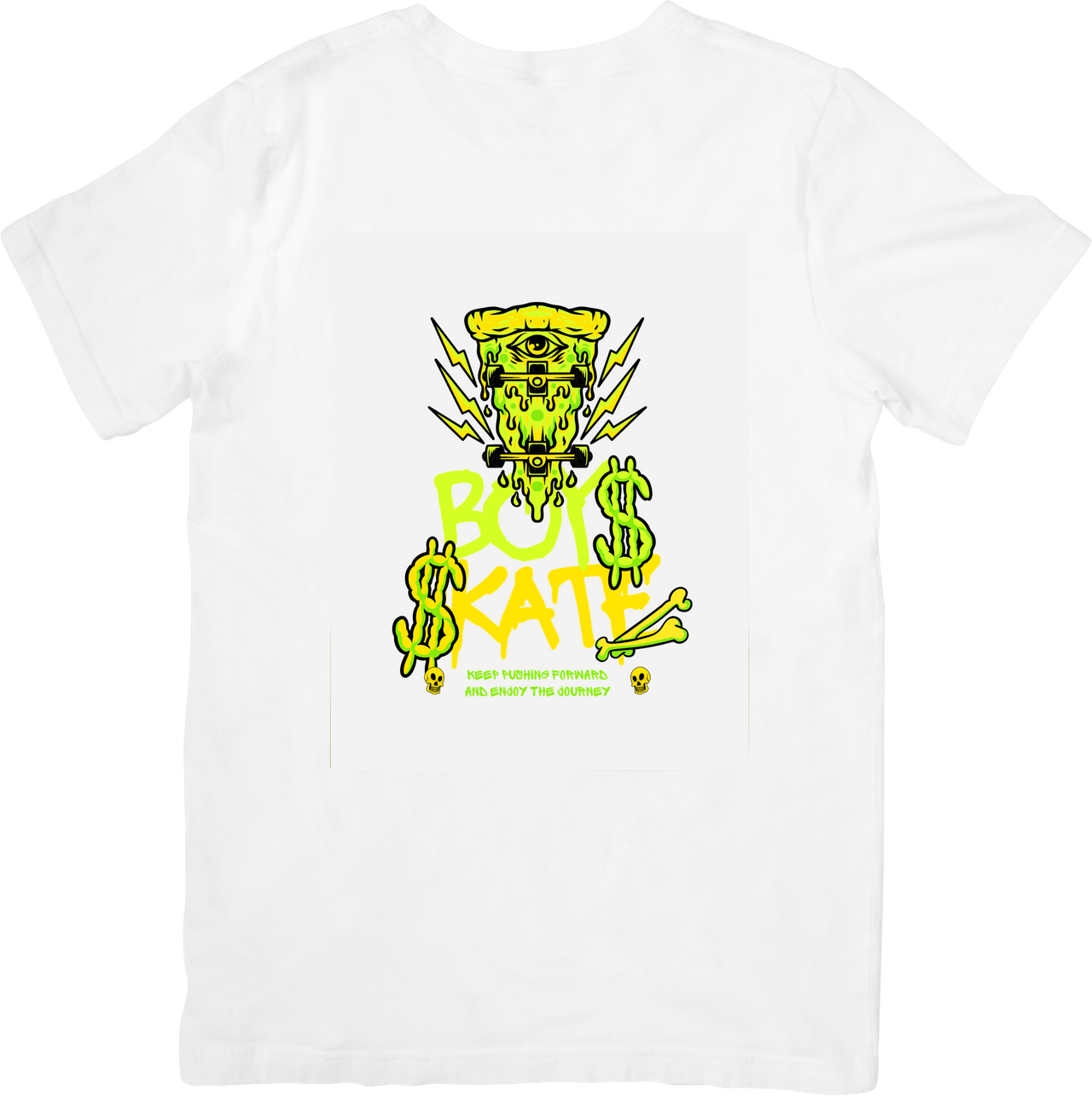 Bo Skate Pizza Monster T-Shirt | Edgy Y2K Street Art Graphic Tee | Skater Culture Gift
