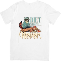 Thumbnail for Diet Starts Never Raccoon T-Shirt | Funny Retro Foodie Graphic Tee | Junk Food Lover Gift