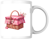 Thumbnail for Pink Gingham Picnic Basket Mug | Cute Watercolor Spring Coffee Mug | Picnic Lover Gift