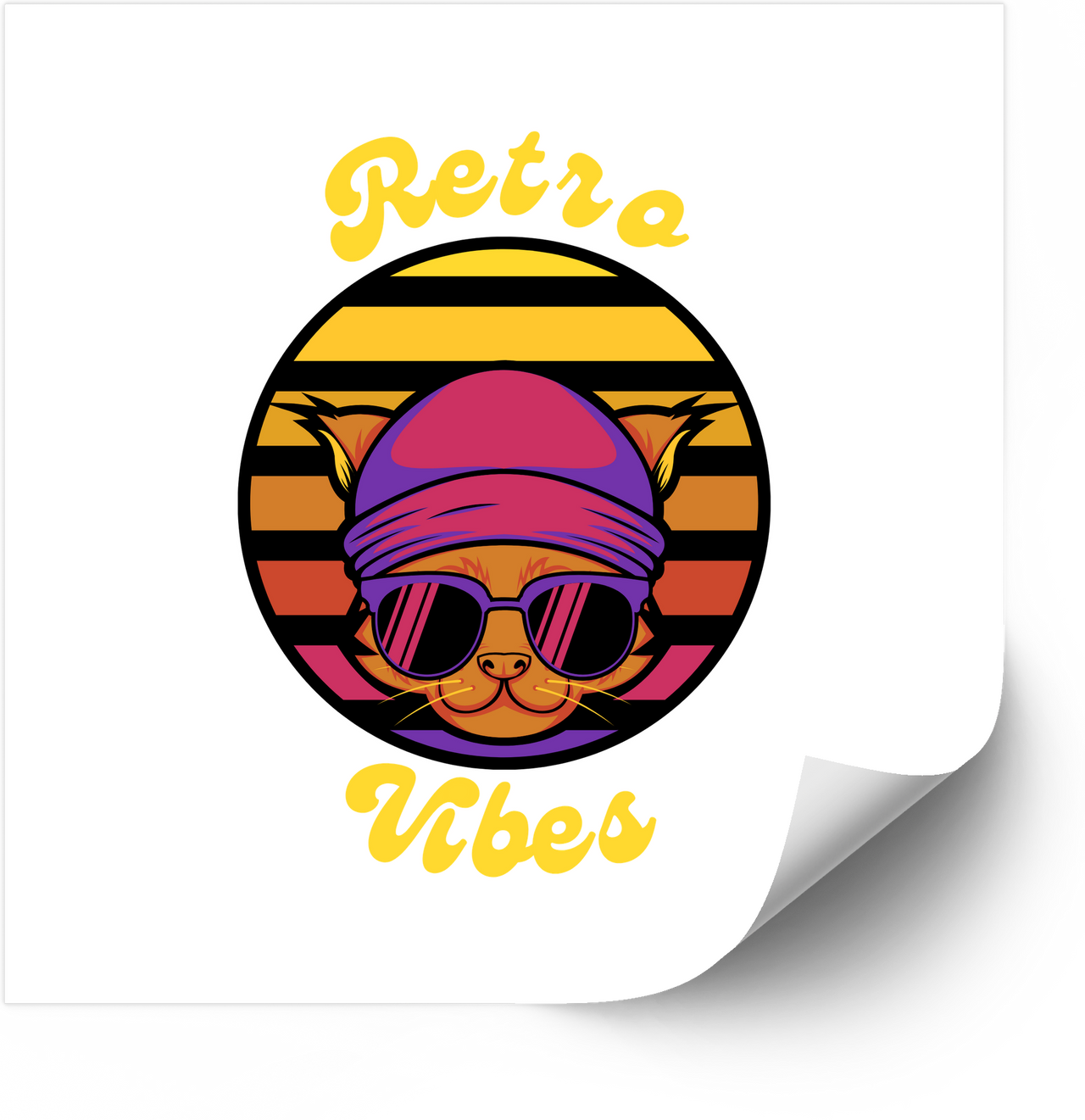 Retro Vibes Cat With Sunglasses Sticker | Retro Sunset Aesthetic Vinyl Decal