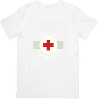 Thumbnail for First Aid Saves Lives T-Shirt | Medical Red Cross Graphic Tee | Nurse EMT Gift