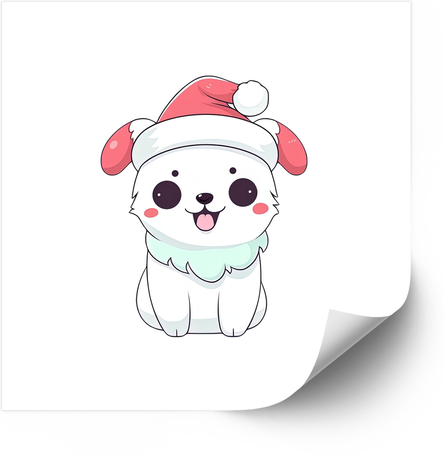 Christmas White Puppy Sticker | Kawaii Holiday Dog Vinyl Decal