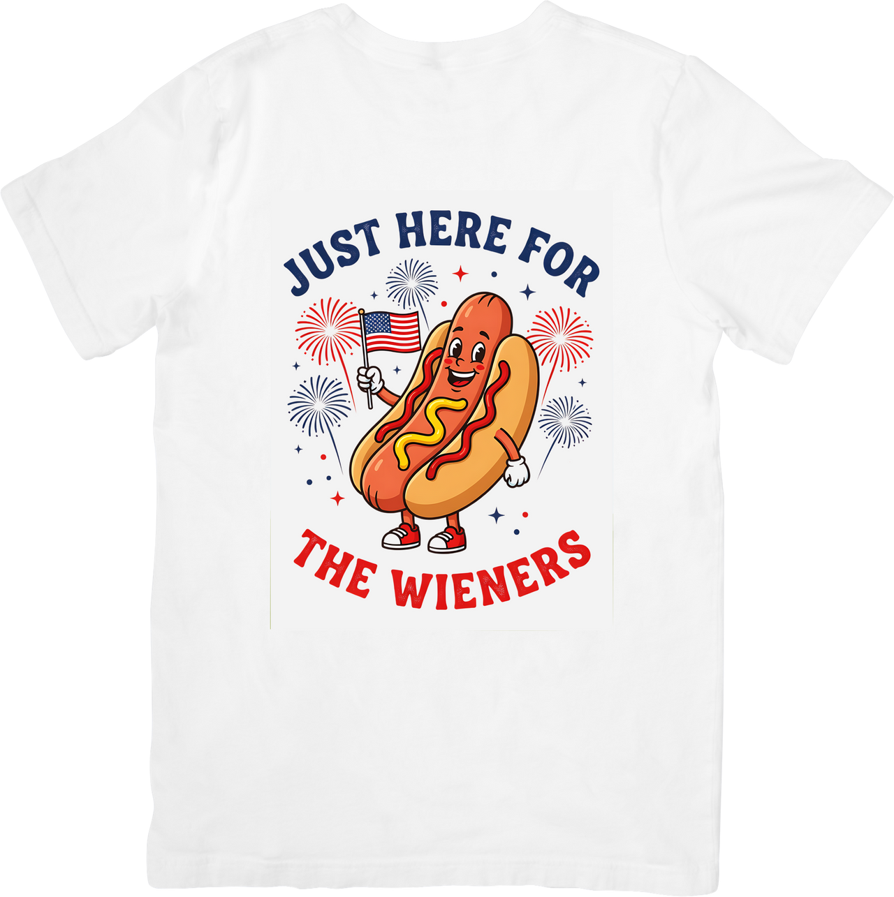 Just Here For The Wieners Hot Dog T-Shirt | Funny Patriotic Fourth of July Graphic Tee