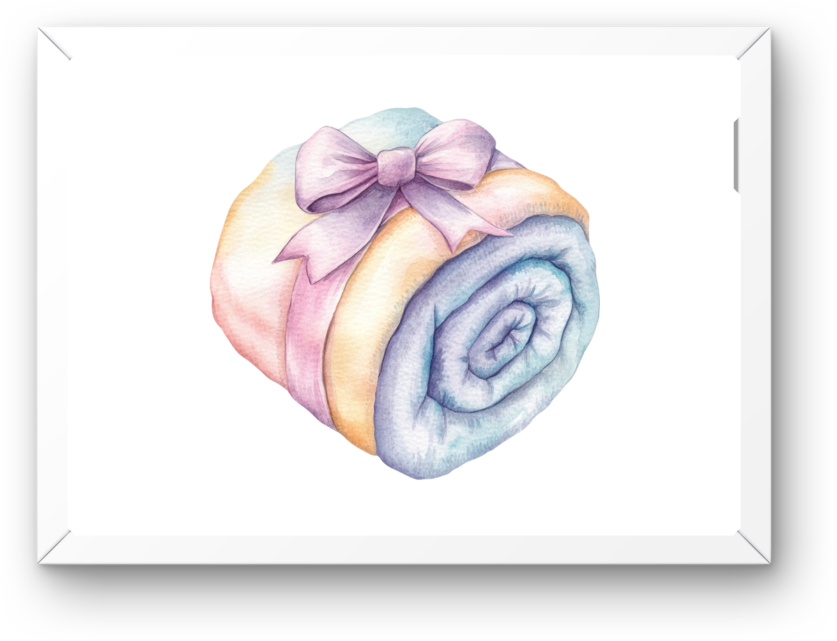 Pastel Cake Roll Wall Art | Watercolor Ribbon Bow Dessert Print | Bakery Kitchen Gift