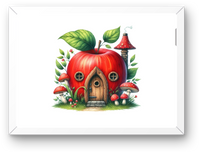 Thumbnail for Apple Fairy House Wall Art | Whimsical Red Cottage Mushroom Print | Kids Room Gift