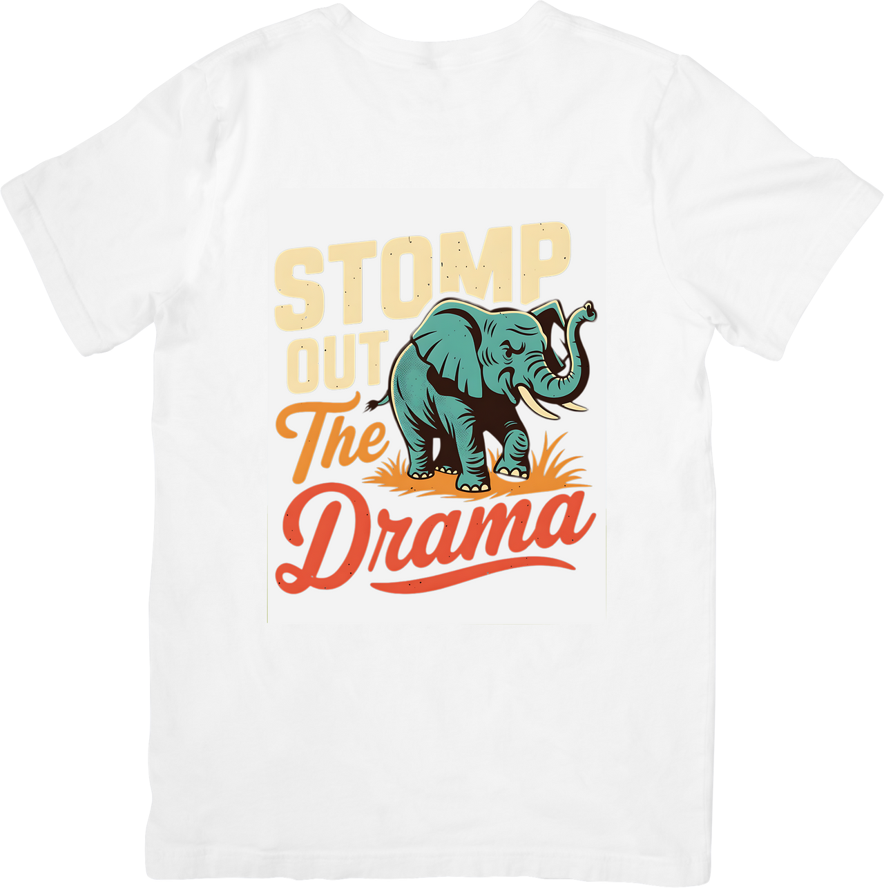 Stomp Out The Drama Elephant T-Shirt | Funny Retro Animal Graphic Tee | Bold Statement Gift