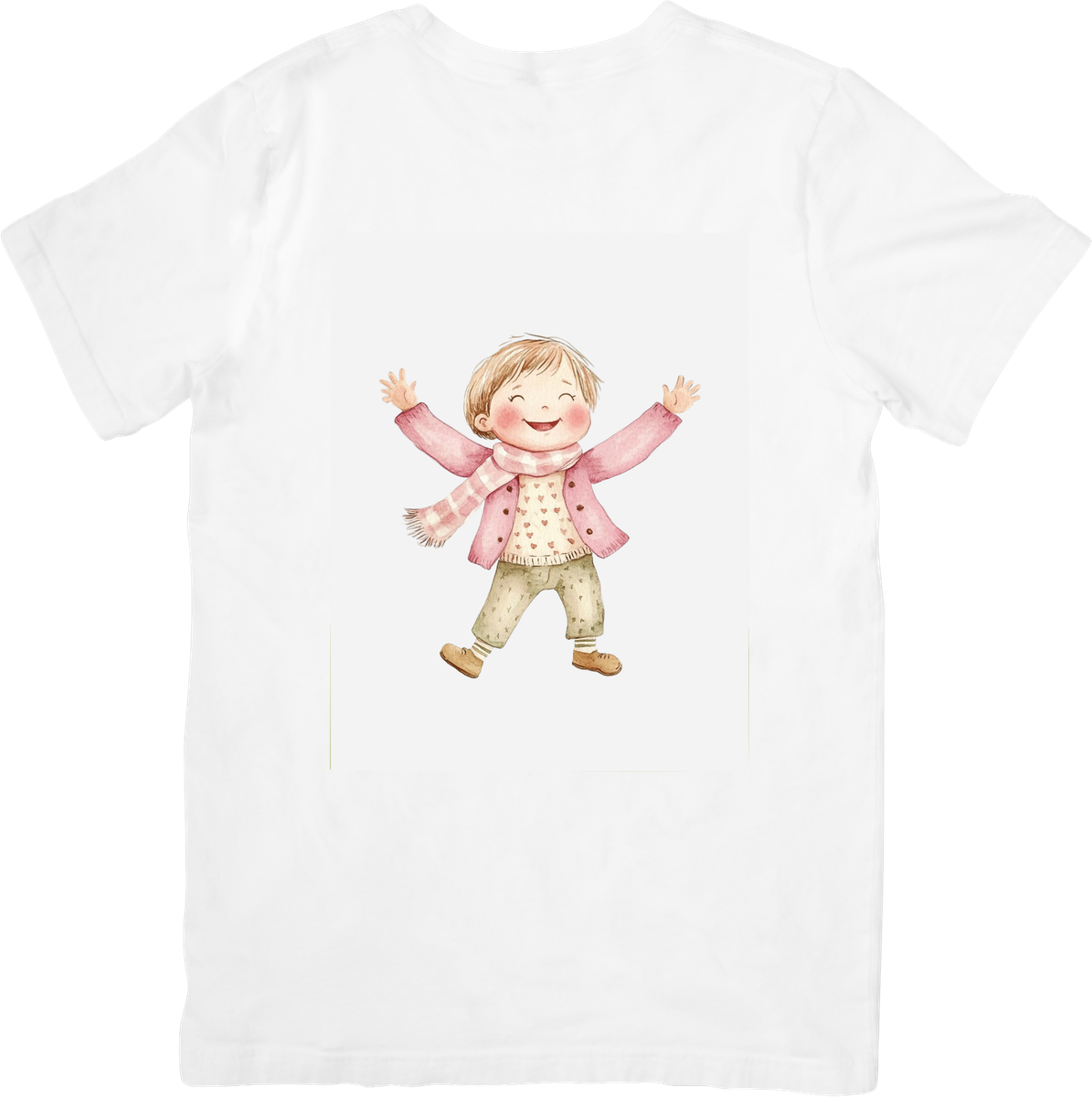 Happy Little Girl T-Shirt | Cute Watercolor Jumping Child Graphic Tee | Kids Joy Gift