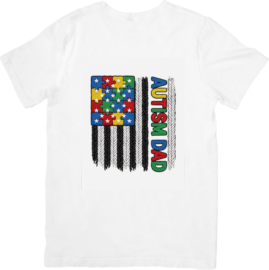 Autism Dad American Flag T-Shirt | Patriotic Autism Awareness Graphic Tee | Father Gift