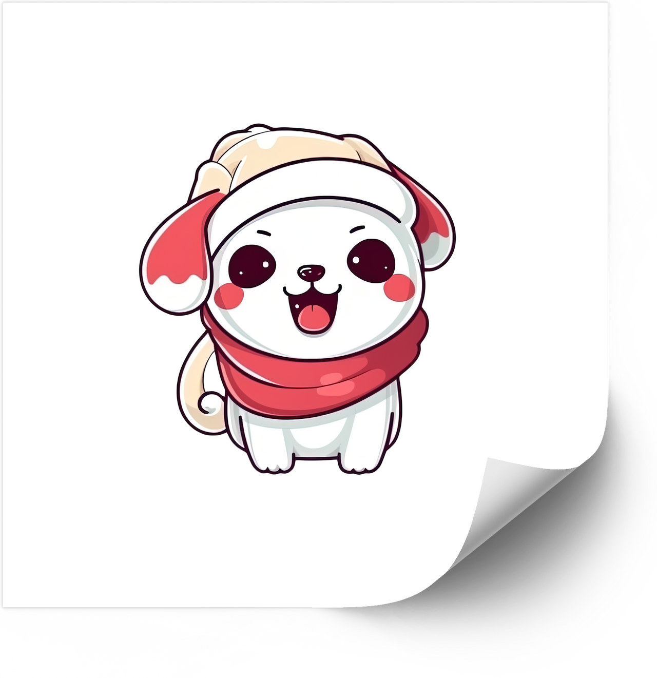 Cute Puppy Red Scarf Winter Hat Sticker | Kawaii Dog Christmas Vinyl Decal